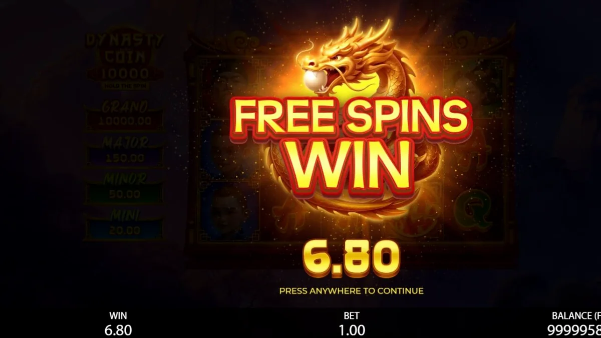 Tampilan visual slot Dynasty Coin 10,000 dengan tema oriental yang megah