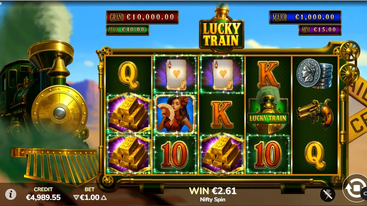 Tampilan visual slot Lucky Train dengan tema steampunk dan Wild West